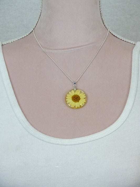 Dried Daisy Pendant Necklace