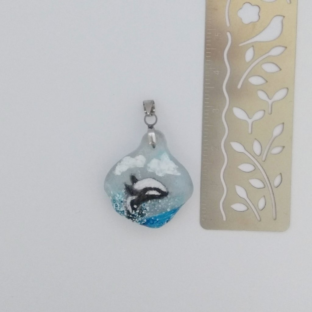 Sea glass Orca Backflip Pendant