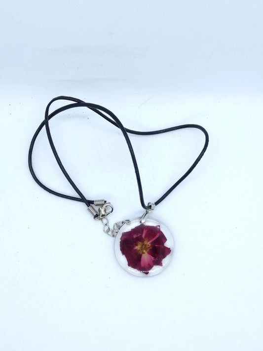 Dried Fuchsia Flower Pendant Necklace