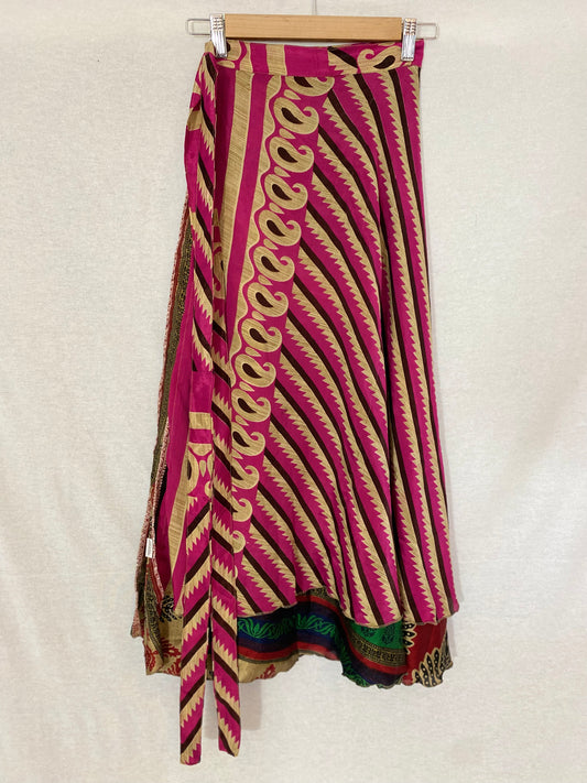 Trees and Stripes Sari Wrap Skirt - Ankle Length - Regular Size