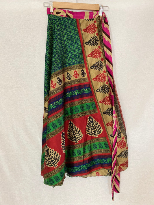 Trees and Stripes Sari Wrap Skirt - Ankle Length - Regular Size