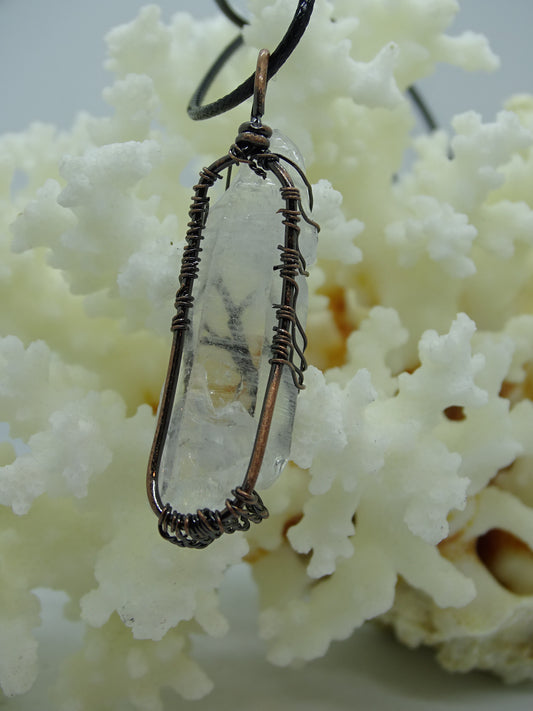 Natural Quartz Reiki Stone Tree of Life Pendant Necklace - White - Copper