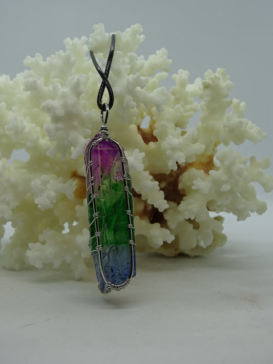 Natural Quartz Reiki Stone Tree of Life Pendant Necklace - Rainbow