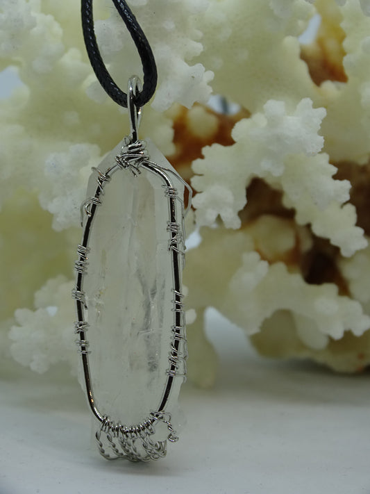 Natural Quartz Reiki Stone Tree of Life Pendant Necklace - White - Silver