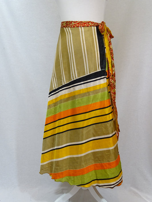 Stripes Sari Wrap Skirt - Ankle Length - Regular Size