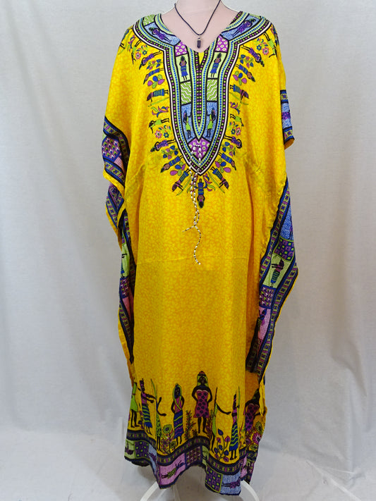 Kaftan Beach Cover Up - Yellow Print