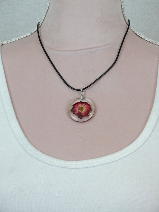 Dried Fuchsia Flower Pendant Necklace