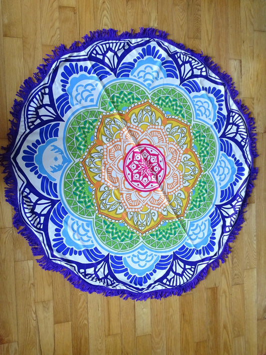 Round Mandala Beach Throw - Purple