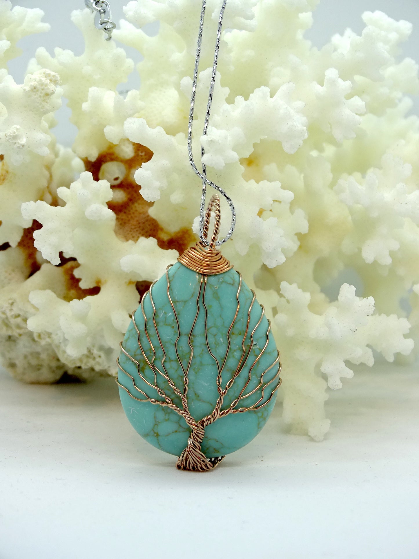 Natural Stone Tree of Life Pendant Necklace - Mint