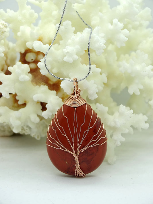 Natural Stone Tree of Life Pendant Necklace - Brown