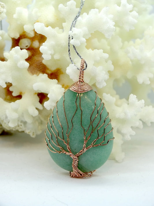 Natural Stone Tree of Life Pendant Necklace - Green