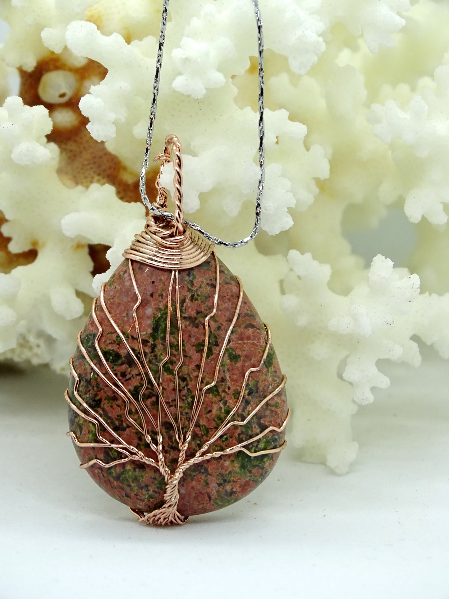Natural Stone Tree of Life Pendant Necklace - Speckled Stone