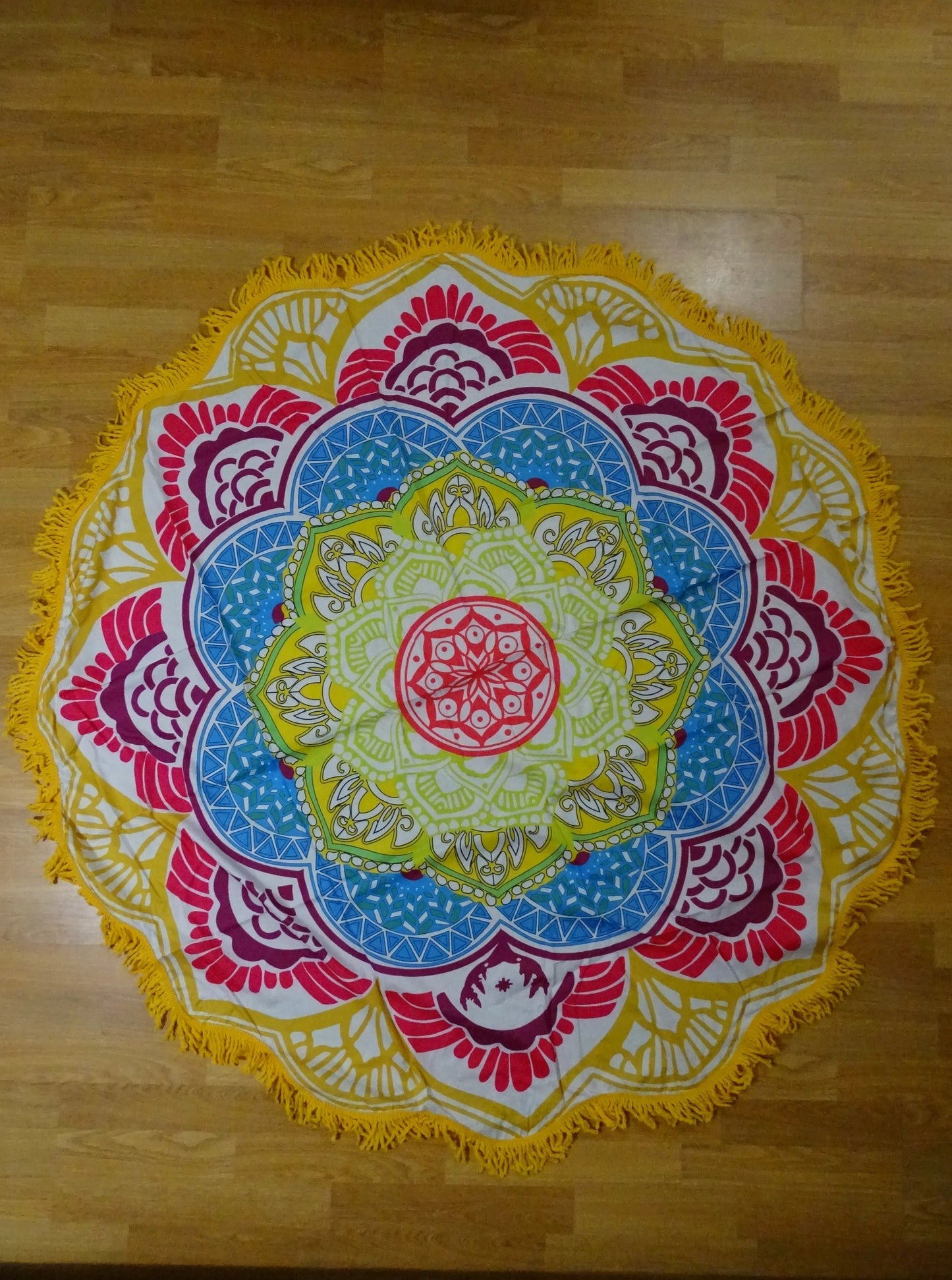 Round Mandala Beach Throw - Yellow-Blue