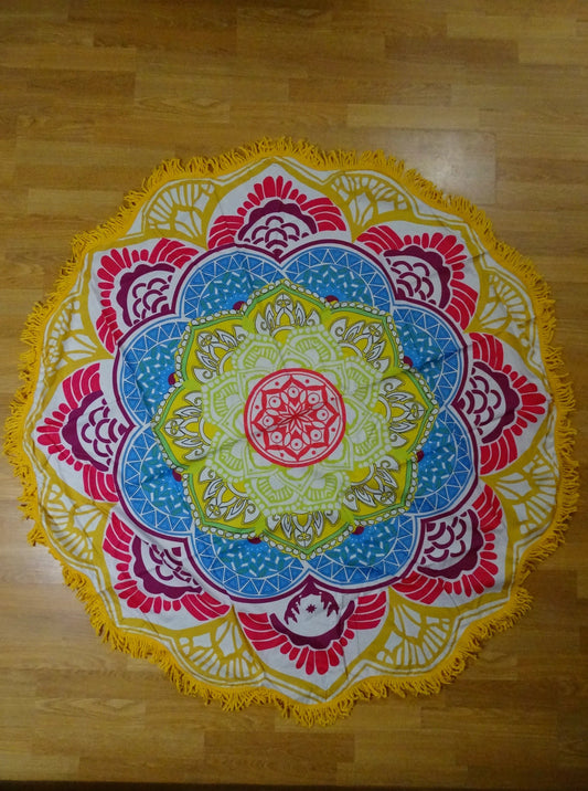 Round Mandala Beach Throw - Yellow-Blue