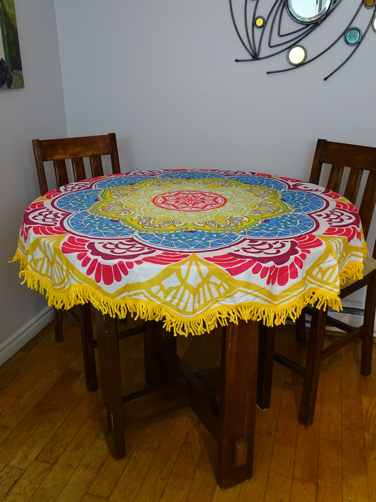 Round Mandala Beach Throw - Yellow-Blue