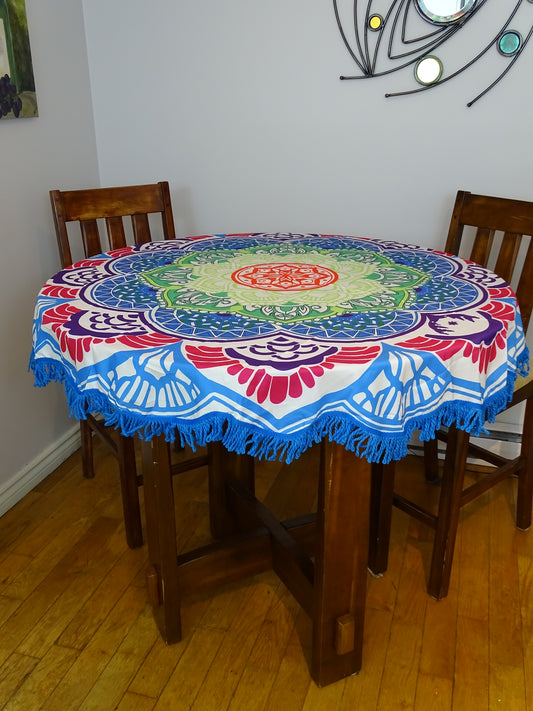 Round Mandala Beach Throw - Blue-Green