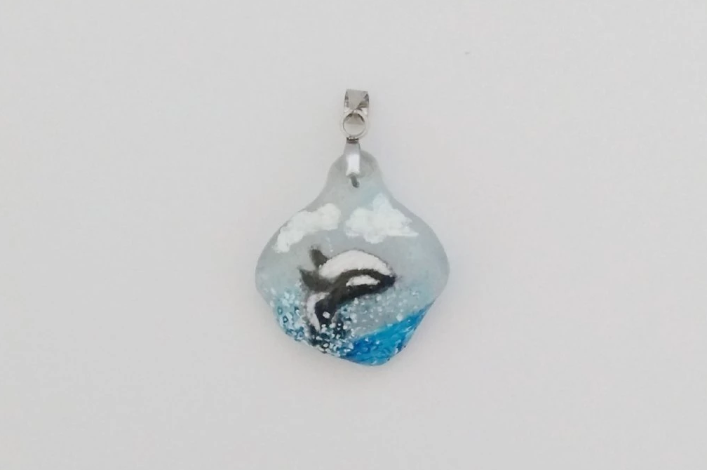 Sea glass Orca Backflip Pendant