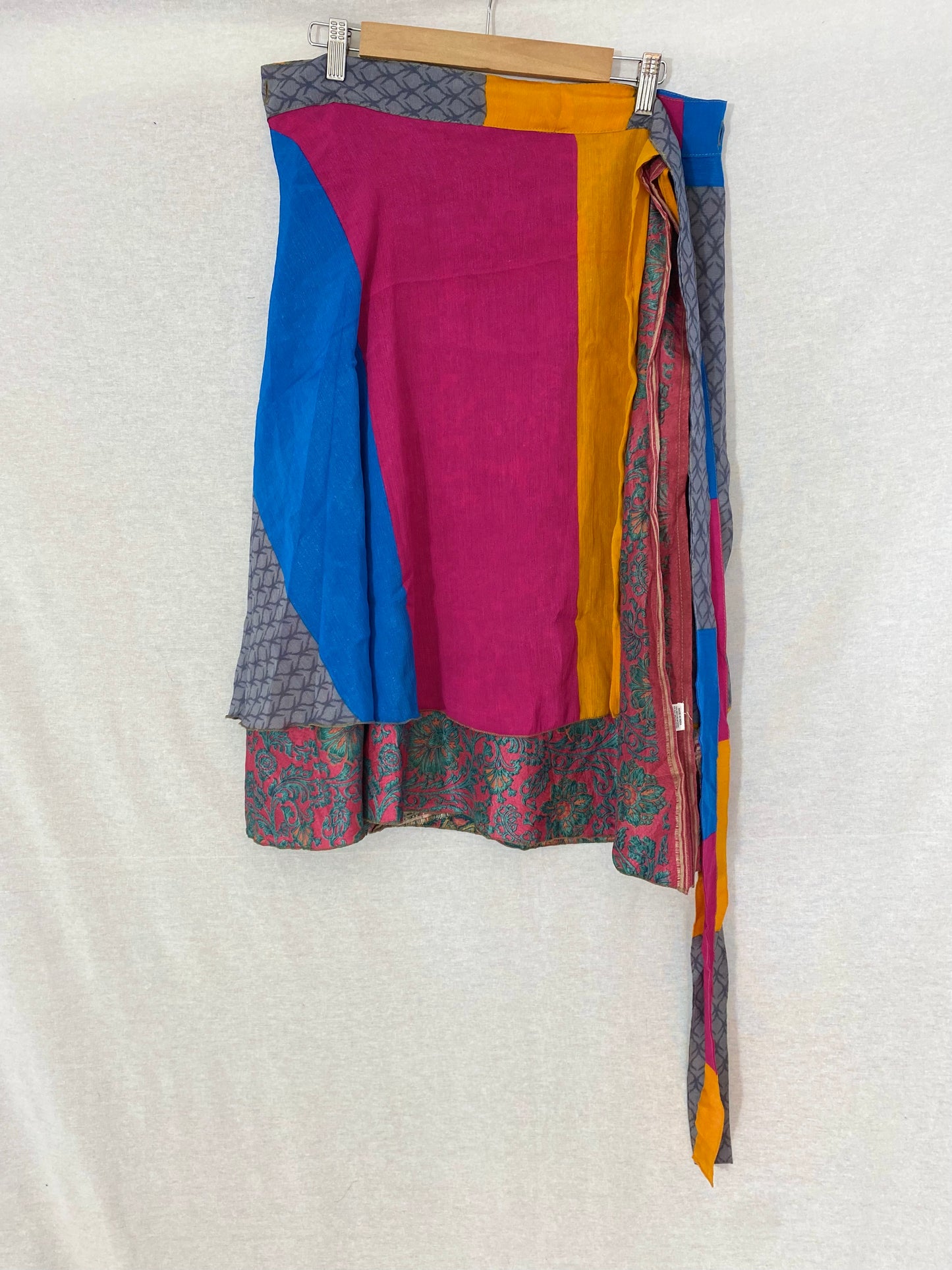 Grey Colourful Sari Wrap Skirt - Calf Length - Goddess Size