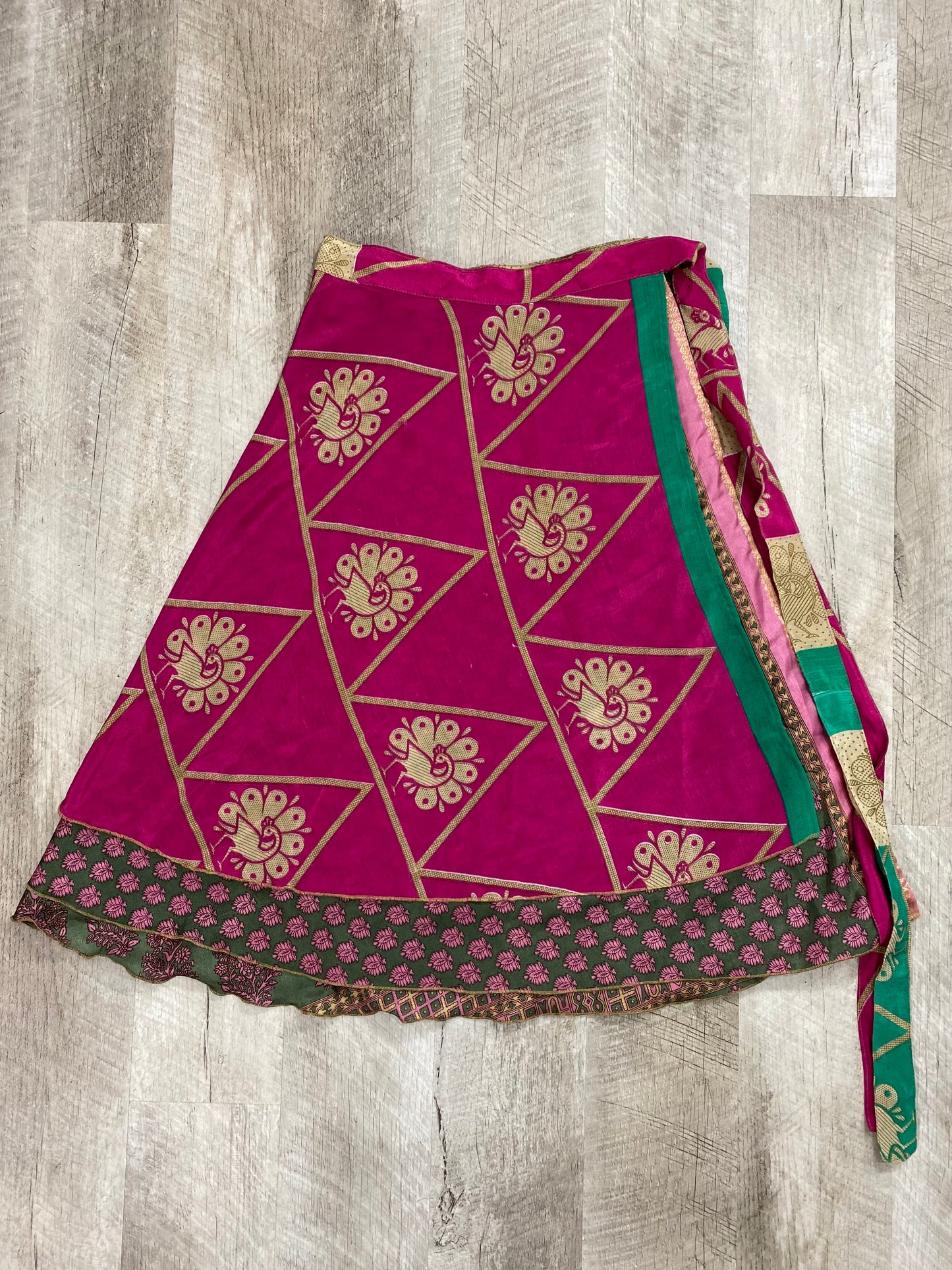 Pink Peacock Wrap Skirt - Calf Length - XL Size
