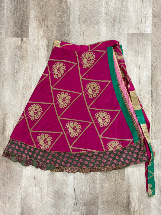 Pink Peacock Wrap Skirt - Calf Length - XL Size