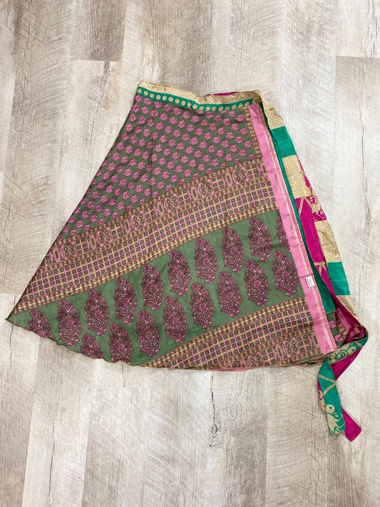 Pink Peacock Wrap Skirt - Calf Length - XL Size
