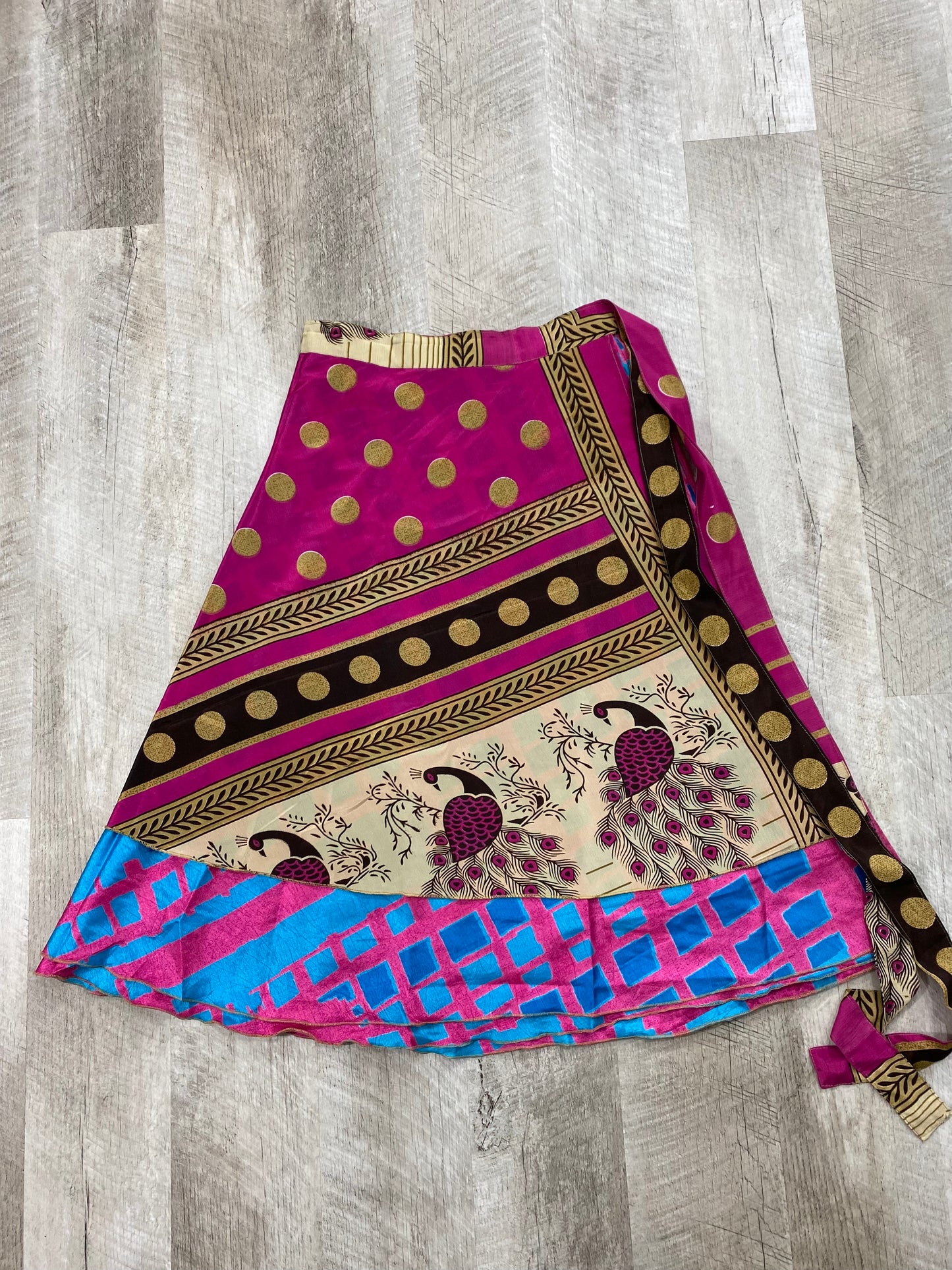 Peacocks Wrap Skirt - Calf Length - XL Size