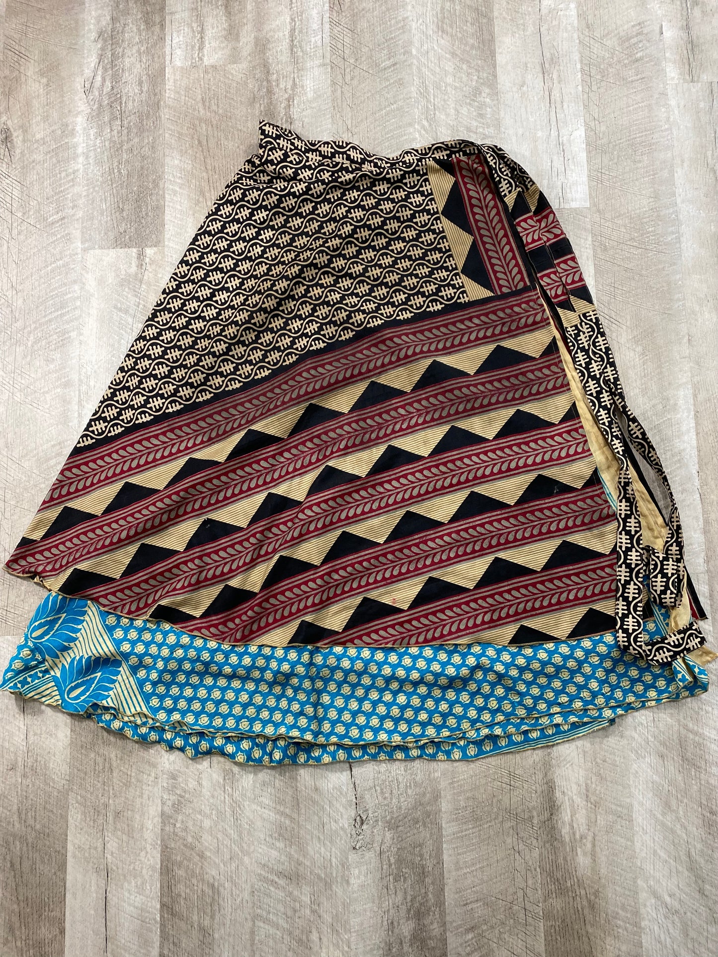 Blue Red and Black Sari Wrap Skirt - Ankle Length - Goddess Size