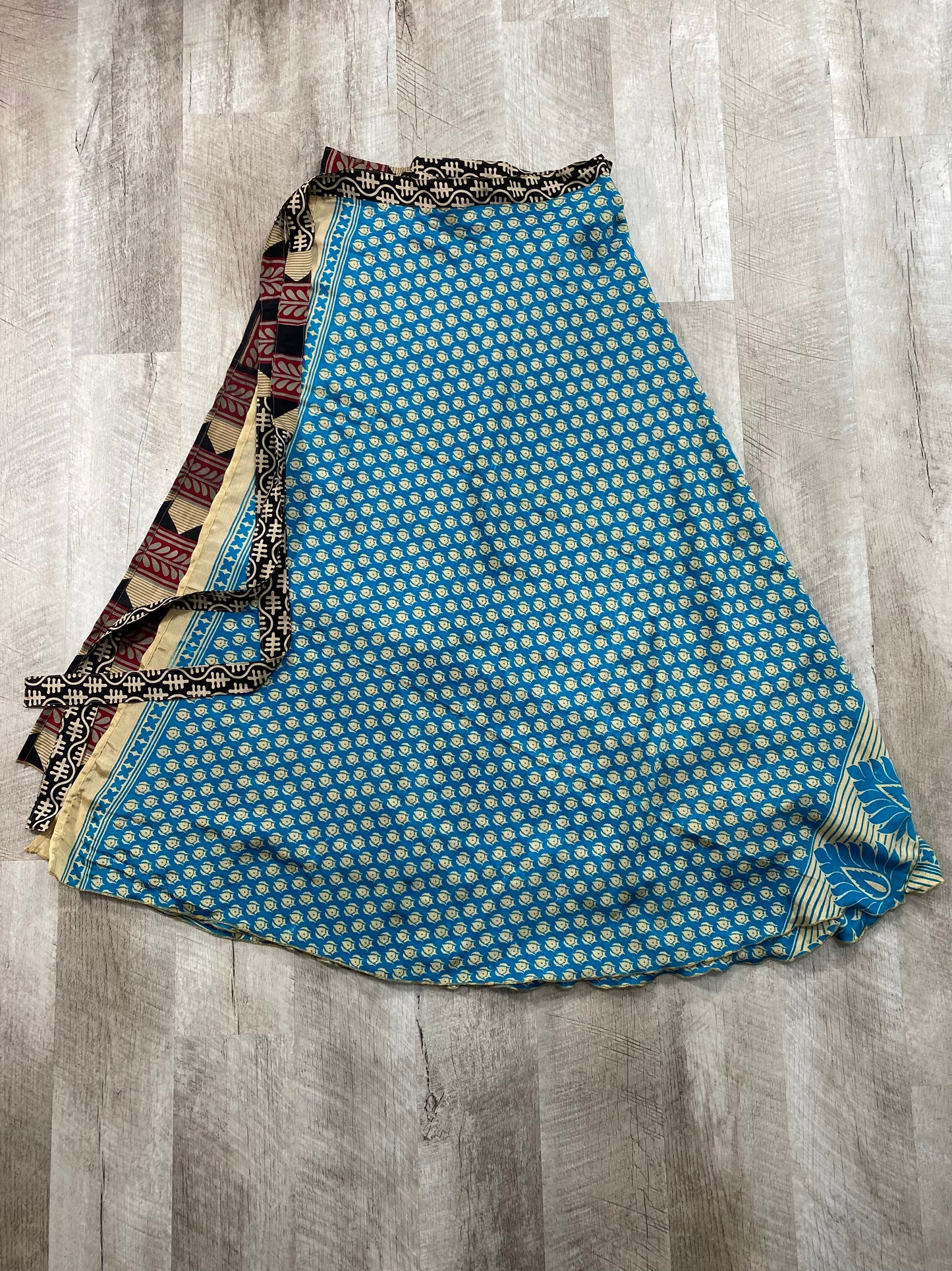 Blue Red and Black Sari Wrap Skirt - Ankle Length - Goddess Size