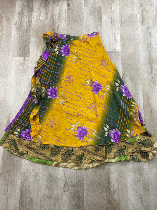 Green Peacocks Sari Wrap Skirt - Ankle Length - Goddess Size
