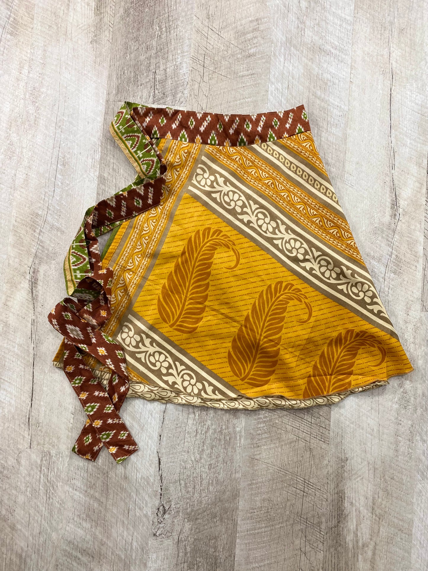 Orange Leaf Mini Sari Wrap Skirt - Regular Size