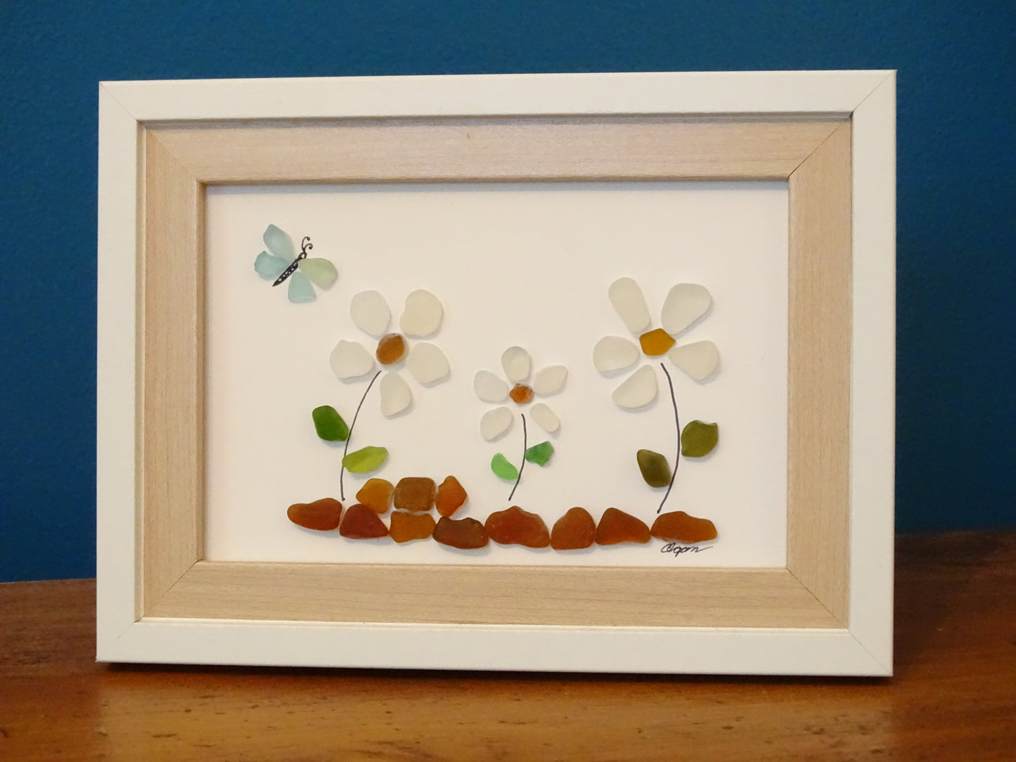 Sea glass daisies and butterfly