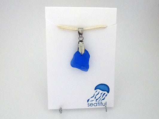 Dark Blue Sea Glass Pendant