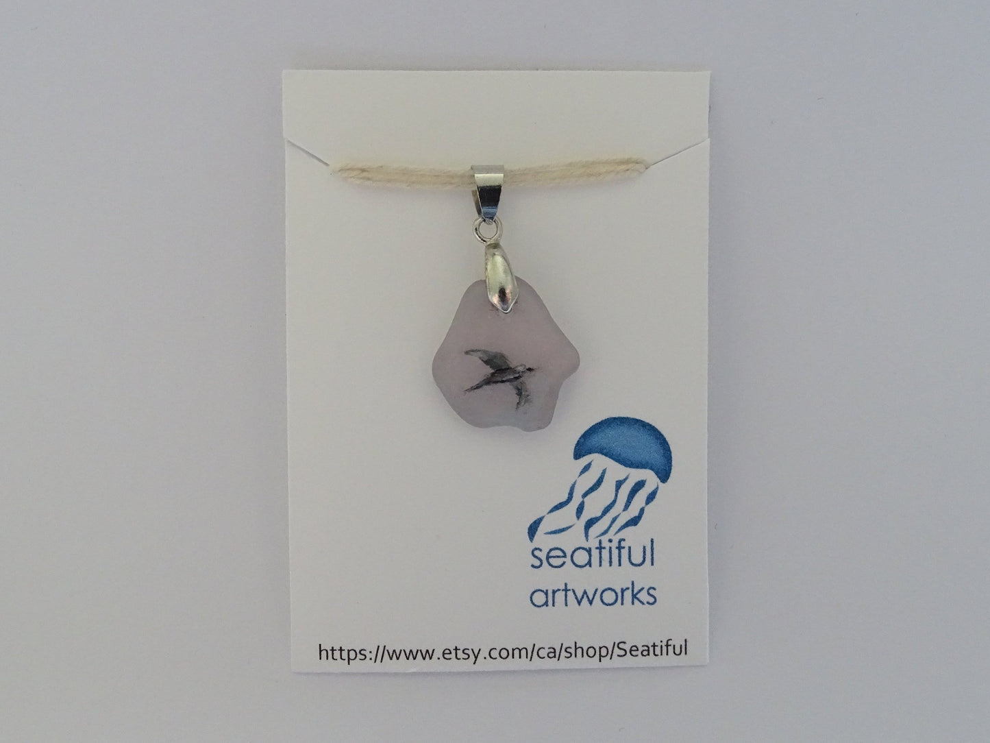 Sea glass bird pendant lavender