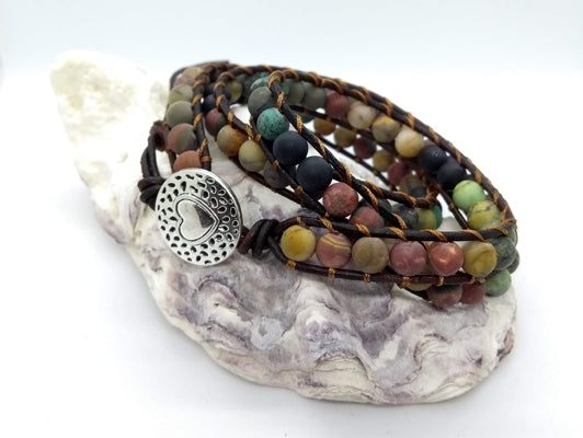 Boho stone leather wrap bracelet