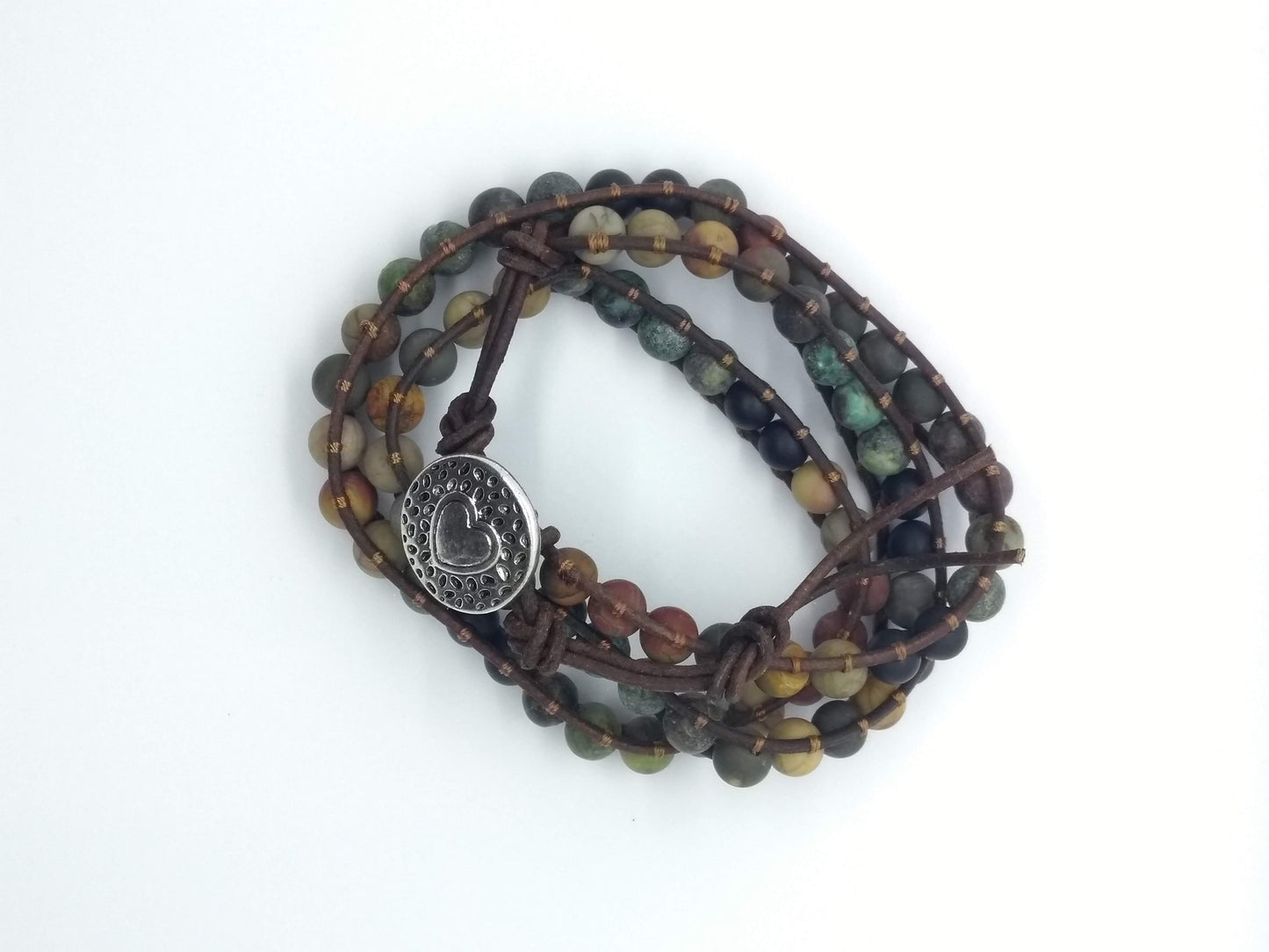 Boho stone leather wrap bracelet