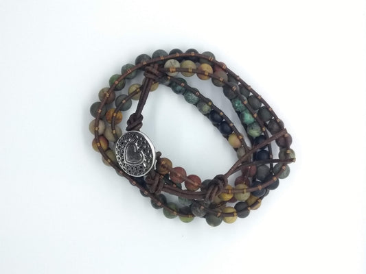 Boho stone leather wrap bracelet